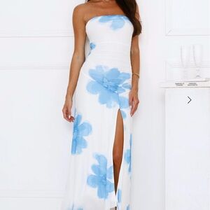Hello Molly Strapless White and Blue Floral Dress